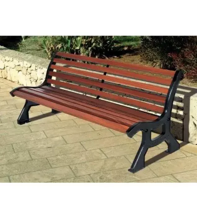 Banc extérieur collectivité en bois exotique et fonte 10 lames